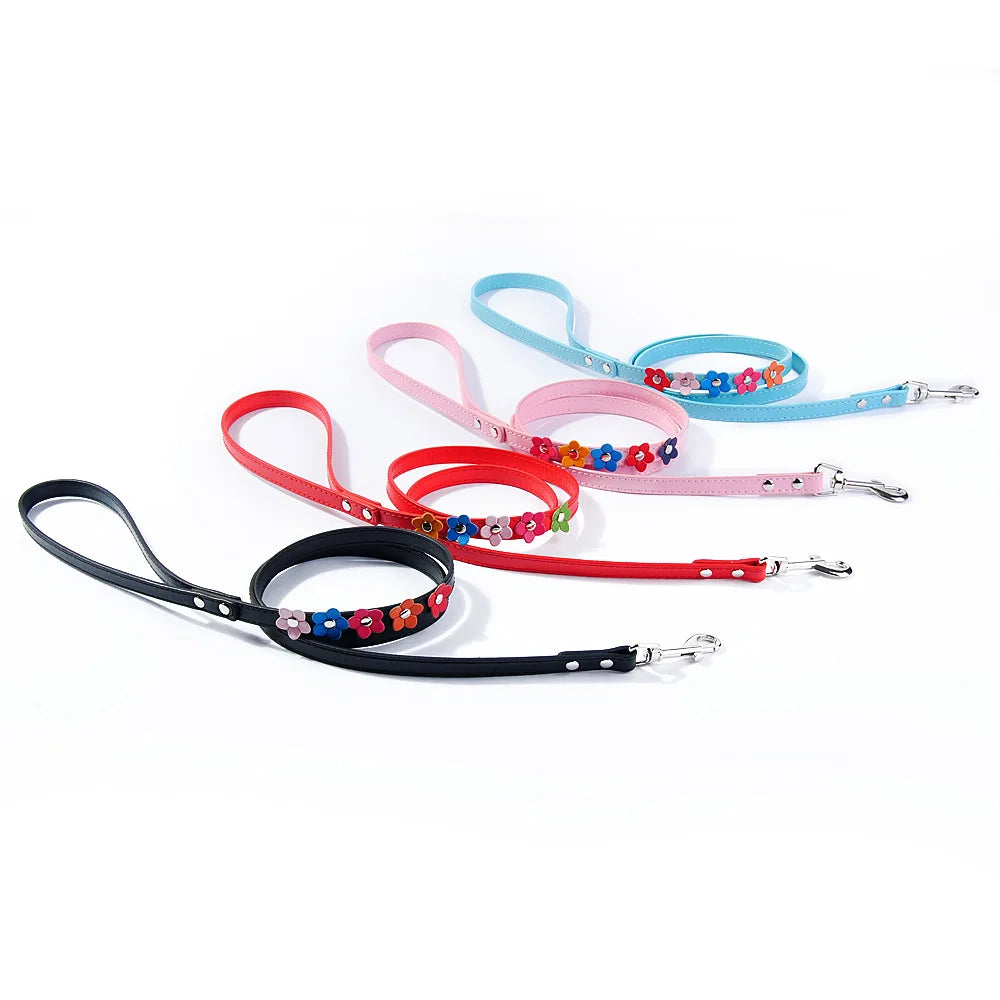 Buntes Blumen Hunde-Halsband aus Leder – Doppelreihiges Flower Pet Collar mit Schnalle für Welpen & kleine Hunde