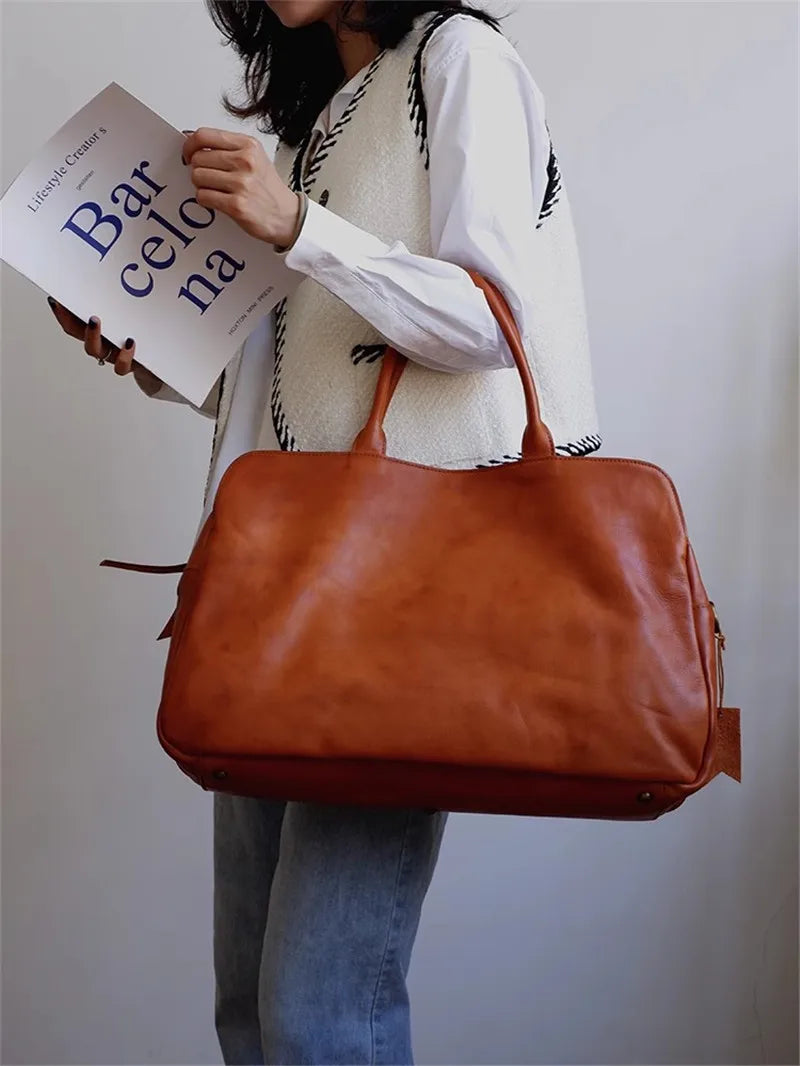 PNDME Vintage Leder Reisetasche aus echtem Rindsleder - Bolsa grande para viajes de fin de semana y al aire libre con primera capa de piel de vaca para mujeres y hombres 