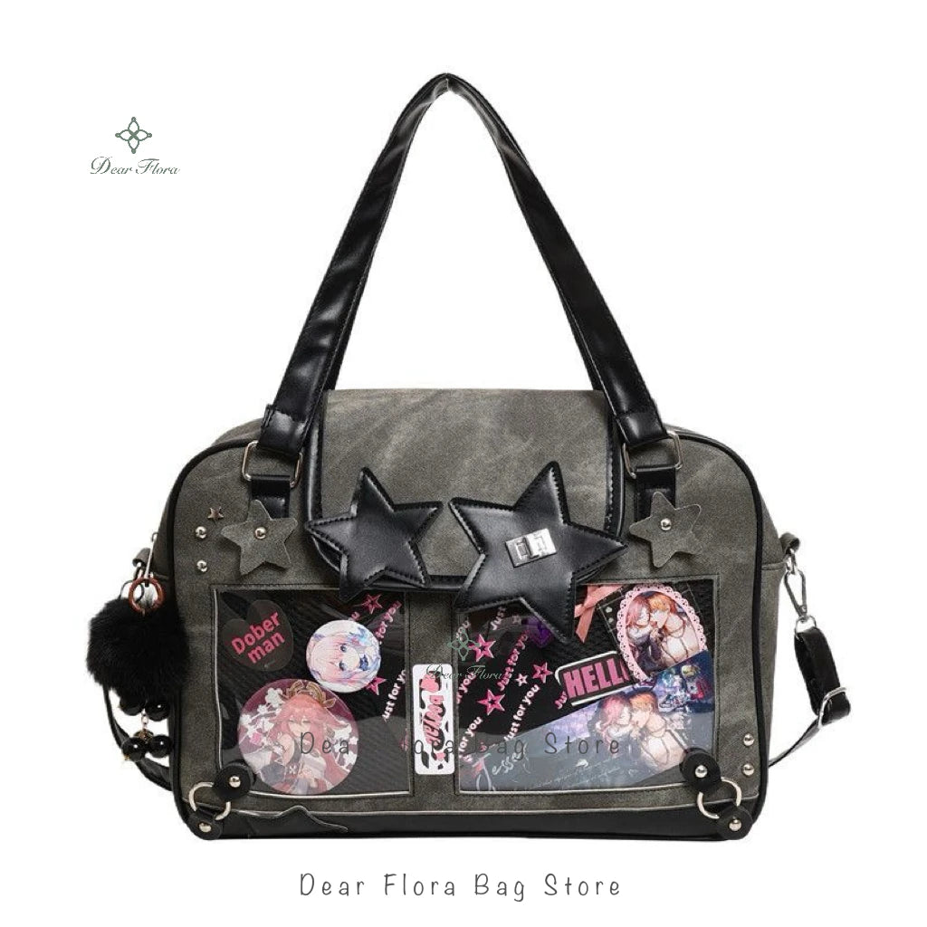 Y2K Star Ita Bag aus PU-Leder – Trendige Crossbody & Schultertasche mit transparenter Display-Tasche für DIY-Designs