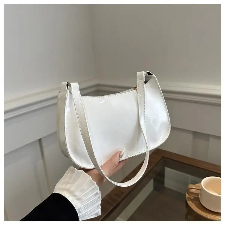 Retro PU-Leder Schultertasche für Damen – Modische Unterarmtasche in Einfarbig, Leichte Handbag