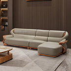 Luxuriöses Ecksofa aus Ebenholz &amp; Echtleder – Nouveau canapé en cuir de style chinois en forme de L, haut de gamme pour les femmes stilvolles