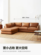 Amerikanisches Retro Ecksofa aus Echtleder – Antikbraunes L-Form Ledersofa aus Rindsleder mit Longchair, luxueux Wohnzimmer-Sofa