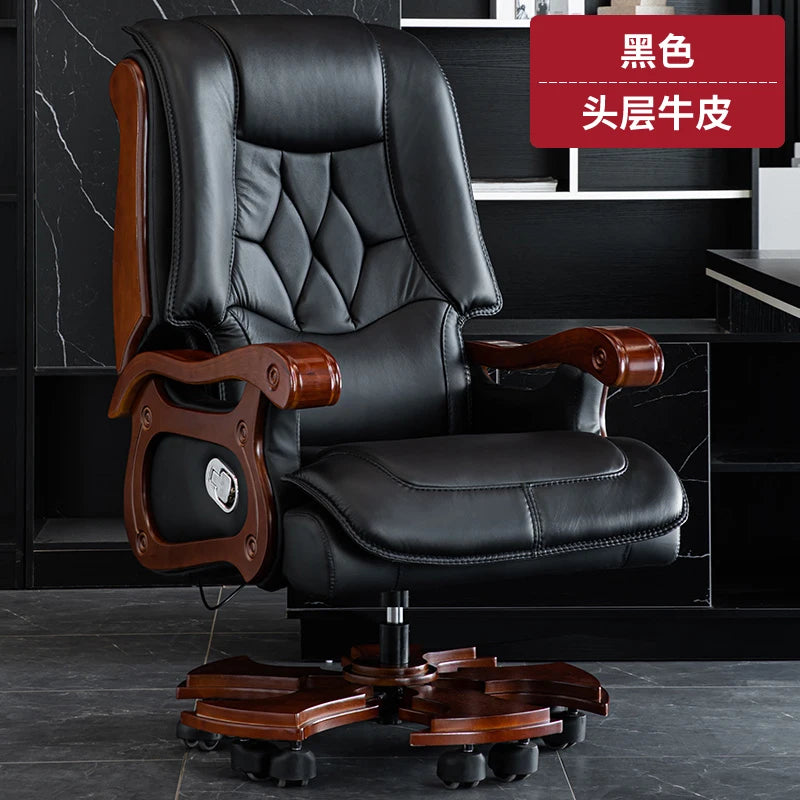 Business Burostuhl aus Leder mit Massagefunktion – Verstellbarer Executive Drehstuhl mit Liegefunktion &amp; Armlehnen for Büro &amp; Homeoffice