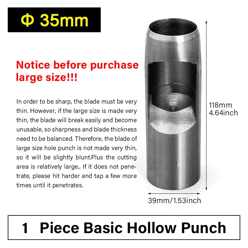 WUTA Runde Lederloch Stanzen Sets – 5–15 tlg. Hohlstanzer aus Carbonstahl für Uhrenarmbänder, Gürtel & DIY-Arbeiten