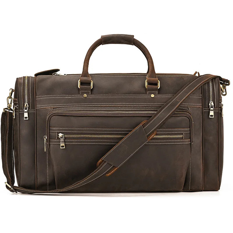 Newsbirds Extralarge Crazy Horse Bolsa de cuero para hombres – 60 cm Vintage Travel Duffle aus echtem Rindsleder mit Nietenboden 
