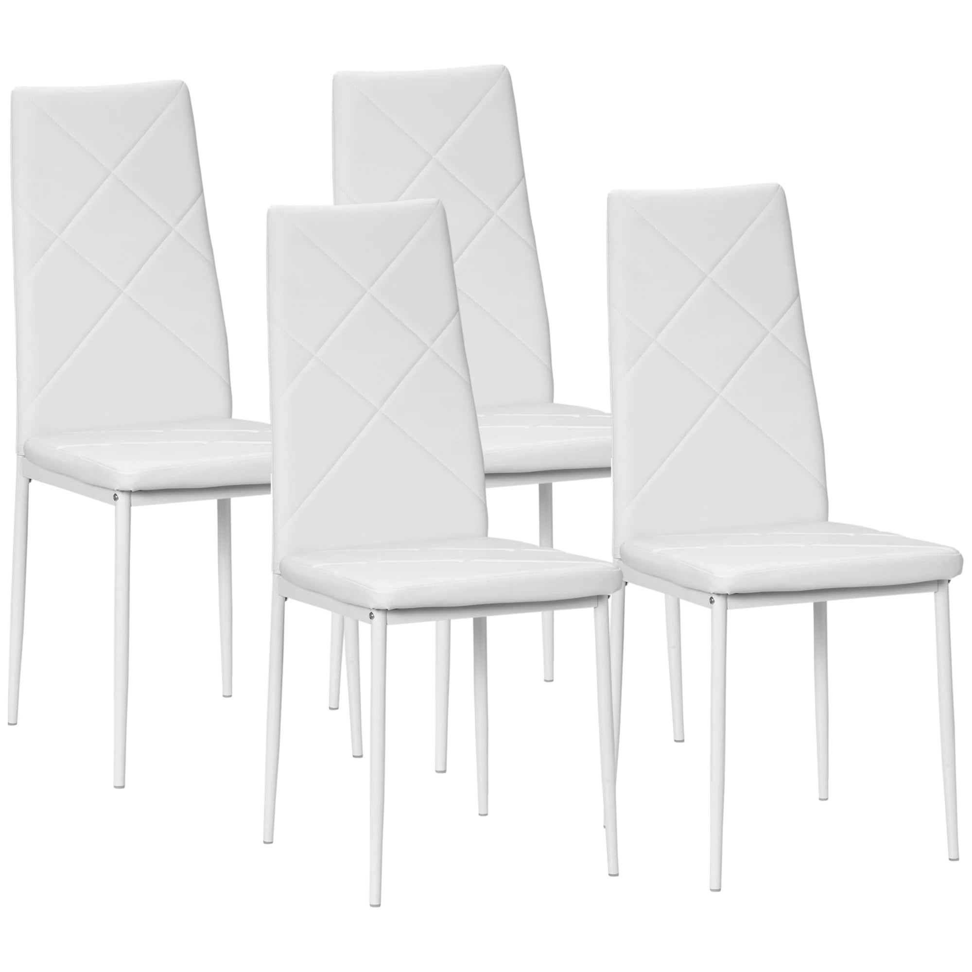 HOMCOM Set aus 4 Esszimmerstühlen aus Kunstleder – Gepolsterte Dining Chairs mit hoher Rückenlehne & Metallbeinen, Weiß, 41 × 50 × 97 cm
