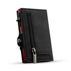 CASEKEY Smart Wallet Pink - Cartera de cuero minimalista y delgada con protección RFID, tarjeta emergente y correa de viaje