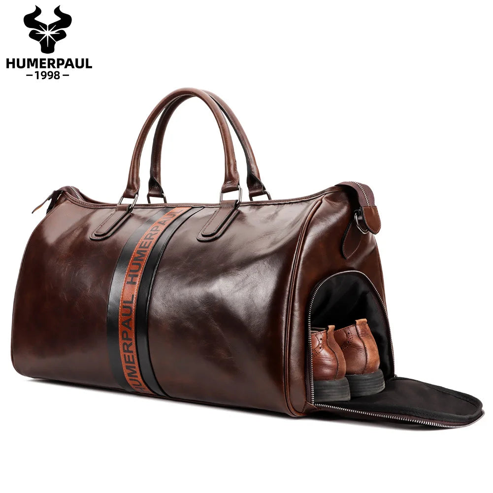 HUMERPAUL Sac de week-end en cuir pour hommes – Grand sac de voyage vintage avec pochette de transport pour les voyages d'affaires et les voyages
