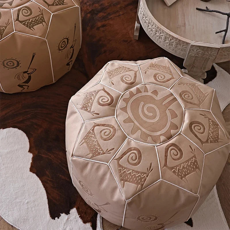 Handgefertigter marokkanischer Leder Pouf – Luxus Puff &amp; Fußhocker aus echtem Ziegenleder, ungefüllt (53 × 35 cm) 