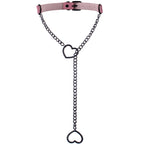 Schwarzer Leder Choker mit Herz & Kette – Punk Gothic Halsband für Damen, Goth Schmuckaccessoire