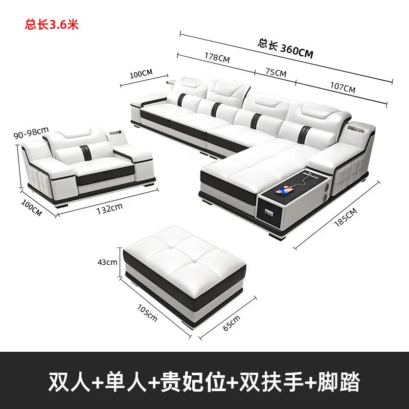 Modernes Luxus Ecksofa en Leder – Canapé multifonctionnel en forme de L, canapé d'immersion design minimaliste pour femmes de style