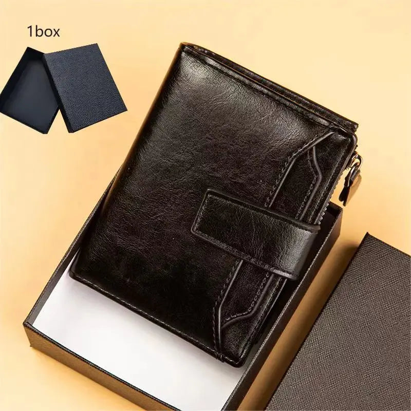 Herren Leder Geldbörse – Kurzform Vintage PU Wallet mit Mehrfachkartenfächern & Geschenkbox