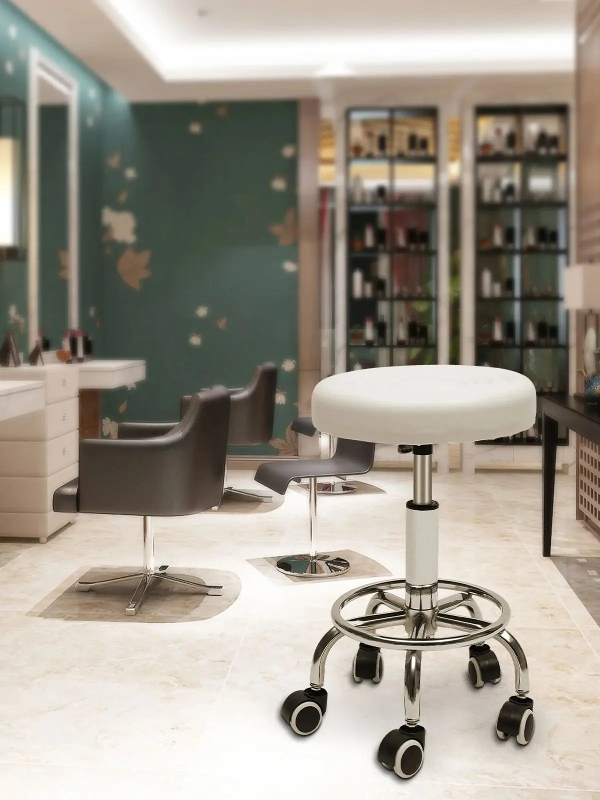 Professioneller Salonhocker mit Rollen – Höhenverstellbarer & drehbarer Barstuhl aus PU-Leder für Kosmetik, SPA & Tattoo