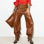 Damen Lederlook Zweiteiler 2025 – High-Street Set con chaqueta y manguera con abnehmbarer Kunstfell-Kapuze, Herbst- &amp; Winter-Outfit mit Stil