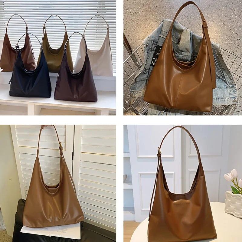 Große Damen Leder Tote Bag 2025 – Leichte Vintage Schultertasche mit viel Stauraum, minimalistischer & robuster Arbeits-Handtasche
