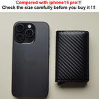 RFID Kartenetui aus Carbonfaser – Cartera delgada con mecanismo emergente, minimalista Kartenhalter aus PU-Leder para hombres y unisex 