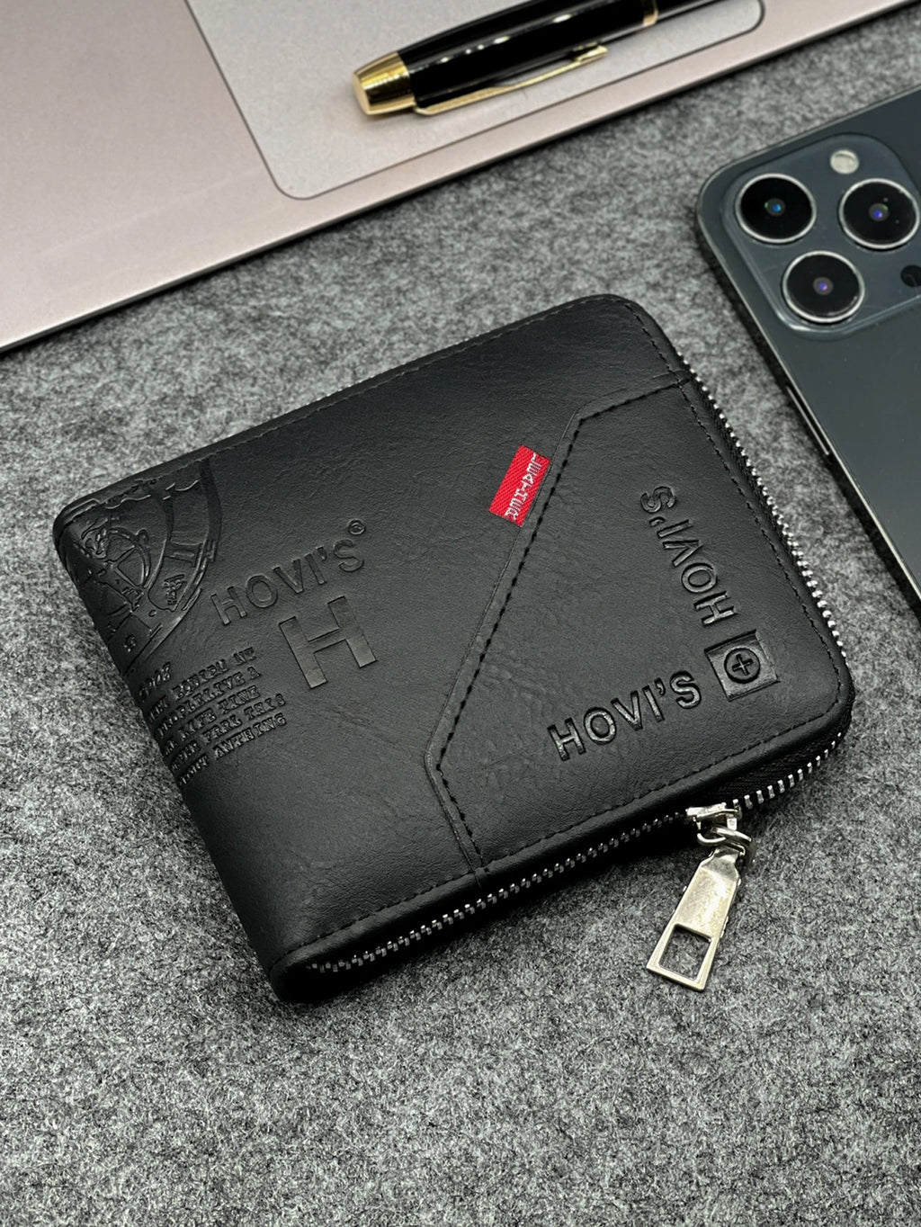 KAIDUCH Herren Slim Wallet – Kompakte PU-Leder Geldbörse mit Reißverschluss für Karten und Münzen, Business-Design