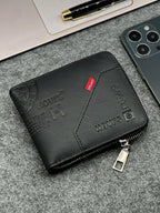 KAIDUCH Herren Slim Wallet – Kompakte PU-Leder Geldbörse mit Reißverschluss für Karten und Münzen, Business-Design