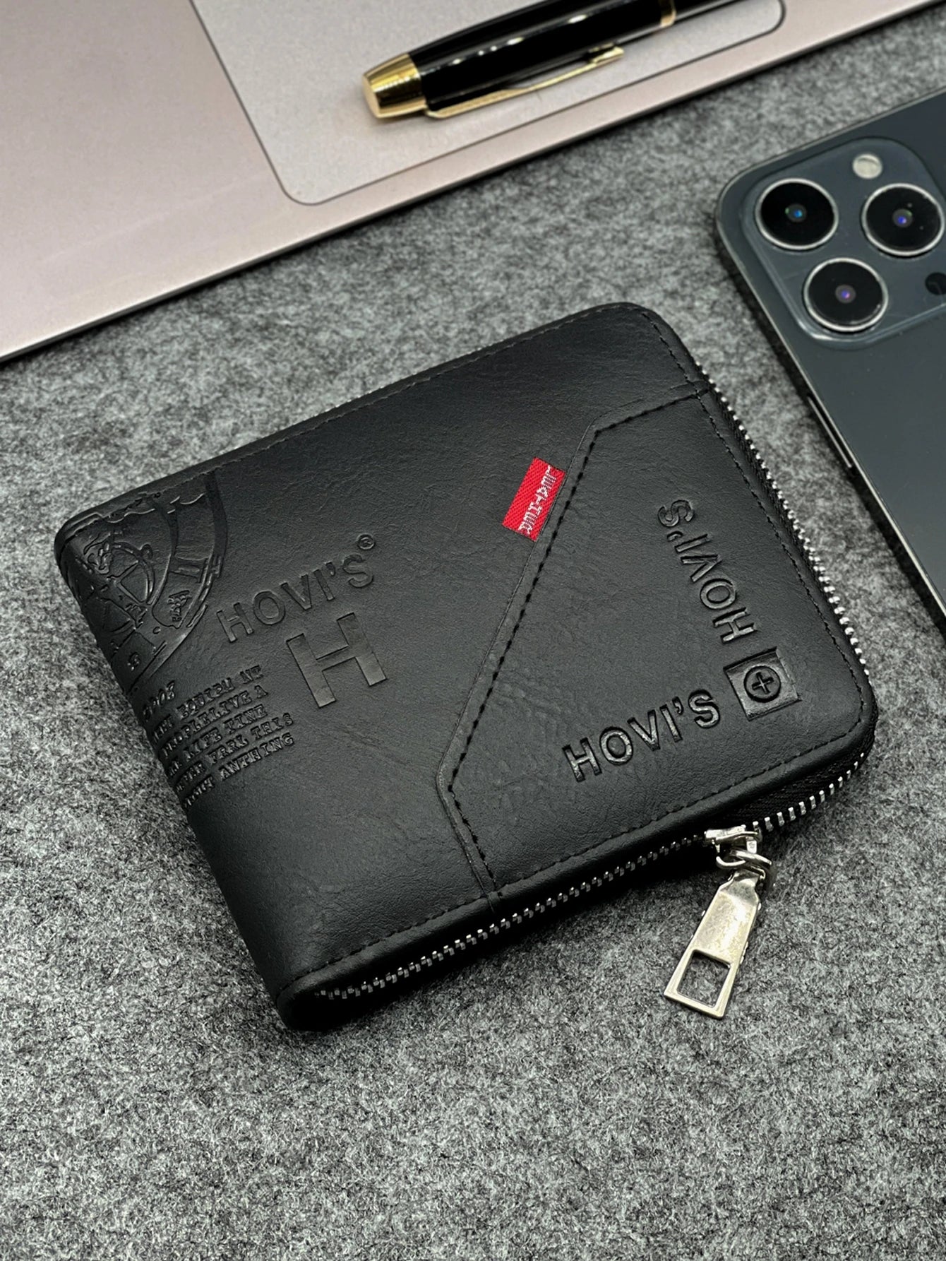 KAIDUCH Herren Slim Wallet – Kompakte PU-Leder Geldbörse mit Reißverschluss für Karten und Münzen, Business-Design