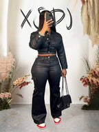 PU Leder Damen Hosenanzug – Einfarbiger Blazer mit Revers & Gerade Hose, minimalistisches 2-teiliges Set für Herbst & Winter