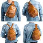 MOTAORA Retro Mini Leder Rucksack Unisex – Handgefertigter Echtleder Chest- &amp; Sling-Backpack im Vintage-Stil 