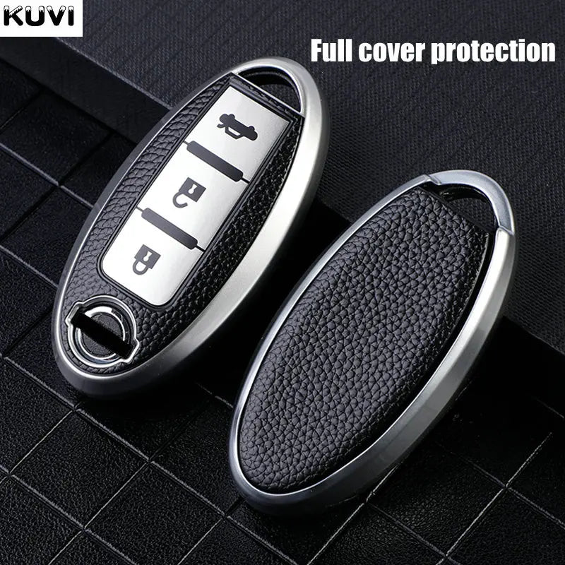 Premium Leder-TPU Autoschlüssel Hülle für Nissan & Infiniti – Robuste Key Case Cover Schale für Qashqai, X-Trail, Juke & mehr