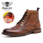 Desai Herren Brogue Lederstiefel – Fleecegefütterte Ankle Boots aus echtem Leder, modische Schnür- und Reißverschluss-Stiefel
