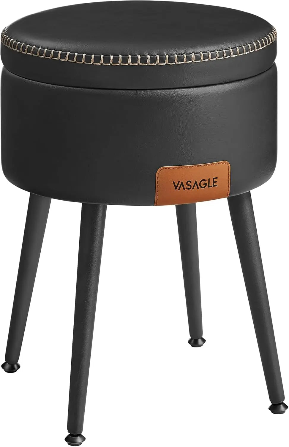 VASAGLE Sitzhocker mit Stauraum aus PU-Leder – Moderner Fußhocker & Schminkhocker bis 150 kg, EKHO Kollektion, Ink Black