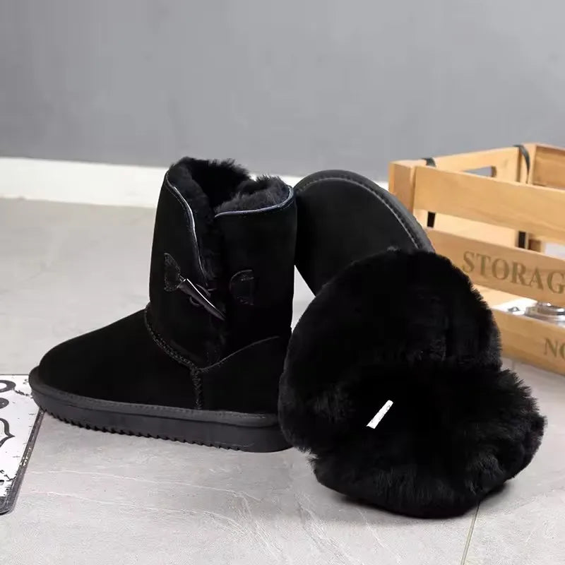 Damen Snow Boots aus echtem Leder & Naturfell – Klassische Winterstiefel aus Wildleder, warm gefüttert & wasserdicht