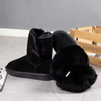 Damen Snow Boots aus echtem Leder & Naturfell – Klassische Winterstiefel aus Wildleder, warm gefüttert & wasserdicht