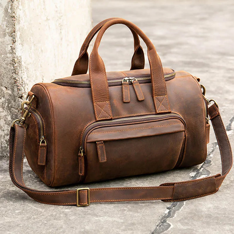 Luufan Vintage Leder Reisetasche aus echtem Rindsleder – Große Weekender &amp; Duffle Bag aus Crazy Horse Leather, passend for 14 Zoll Laptop 