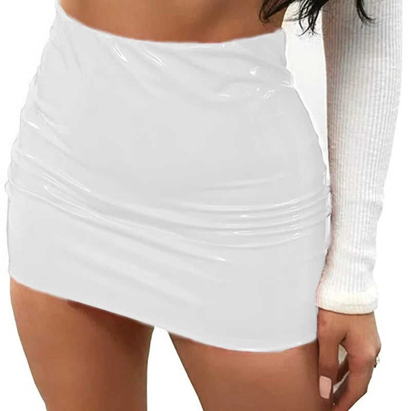 Damen Minirock aus reflektierendem PU-Leder – High Waist Bleistiftrock, figurbetonter Lederrock für Herbst & Winter, moderner Club- & Fashion-Look