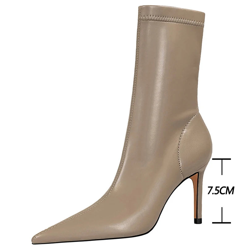 BIGTREE Damen Ankle Boots mit High Heel – Elegante Stiefeletten mit spitzer Zehenform & feminischem Design für Herbst & Winter