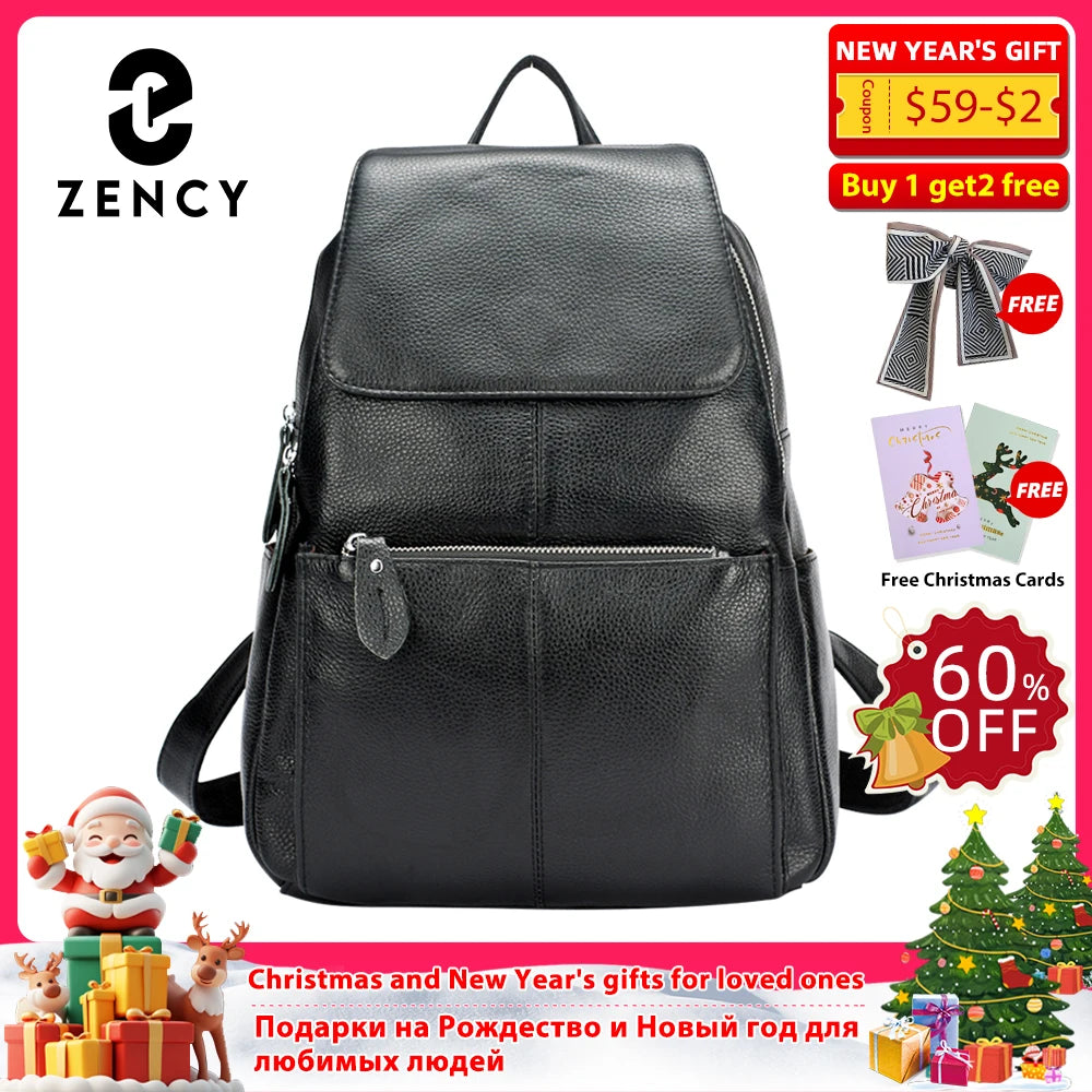 ZENCY Damen Rucksack aus echtem Rindsleder – Anti-Diebstahl Designer Leder-Rucksack mit großem Stauraum in Schwarz & Weiß