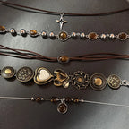 Vintage Halskette mit braunem Stein-Anhänger – Eleganter Layering Choker & Clavicle Chain aus Edelstahl für Damen & Herren