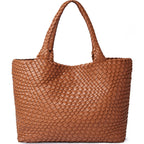 Woven Tote Bag für Damen – Veganes Leder, Große Schultertasche & Strandtasche, Vielseitige Reise- und Alltagstasche