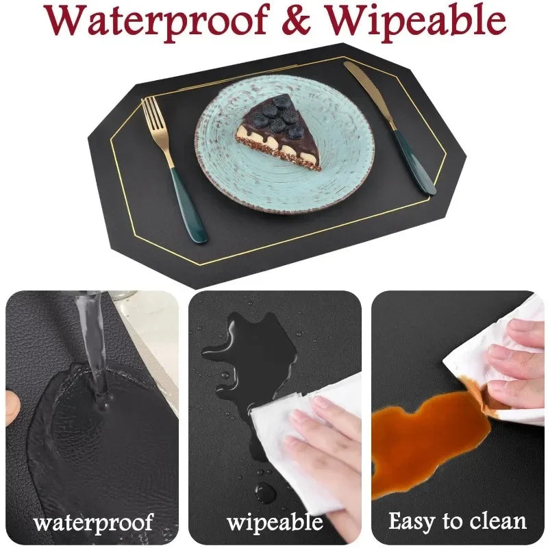 Kunstleder Tischsets – Wasserdichte, ölbeständige & hitzeresistente Platzmatten für Küche, Restaurant & Büro (1/4 Stück, 43 × 30 cm)