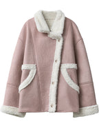 CHIC VEN Damen PU Lederjacke – Lockere Einreihige Motorradjacke mit Wildleder-Einsätzen, Casual Herbst &amp; Winter Mantel 2025 