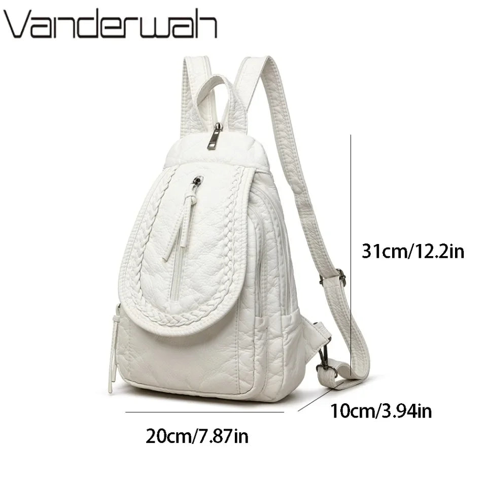 VANDERWAH Damen Rucksack Weiß – Kleiner PU Leder Rucksack mit mehreren Fächern, weich & vielseitig