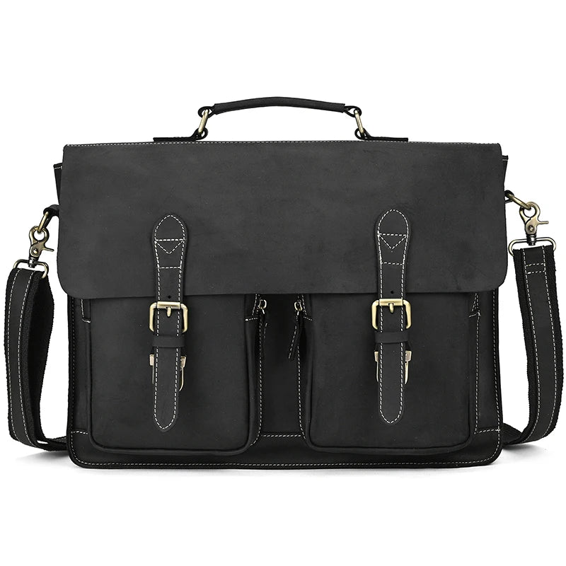 Luufan Vintage Herren Aktentasche aus echtem Crazy-Horse-Leder - Bolsa grande para negocios y portátiles con bolsa de seguridad para 15 pulgadas 