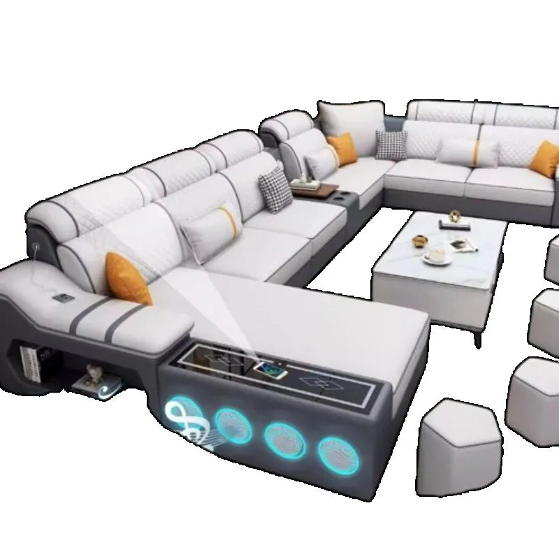 Canapé-lit en cuir électrique minimaliste – Canapé de luxe confortable avec support pour meubles modernes