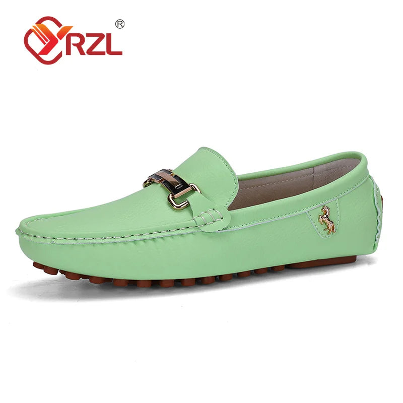 YRZL Herren Loafer Weiß – Handgefertigte Slip-On Mokassins aus PU-Leder, Zapatos de conducción cómodos para Alltag &amp; Freizeit 