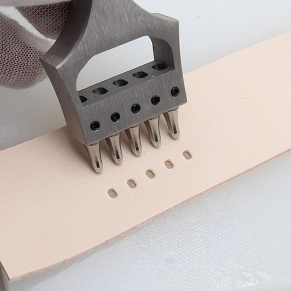 Ovaler Leder Lochstanzer für Uhrenarmbänder – Edelstahl Stichstanze mit 5 Zinken & Wechselkopf für präzise Lederarbeiten