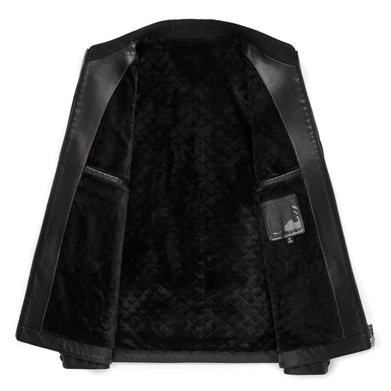 Veste en cuir pour homme au véritable Schafleder – Veste d'extérieur coupe slim avec revers, classique Kragen, noir