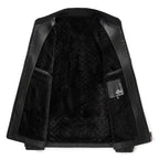 Veste en cuir pour homme au véritable Schafleder – Veste d'extérieur coupe slim avec revers, classique Kragen, noir