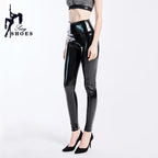 Damen Schwarze PU Leder Leggings mit Doppel-Reißverschluss – High Waist, glänzend & figurbetont für Club, Bühne und Nachtlooks