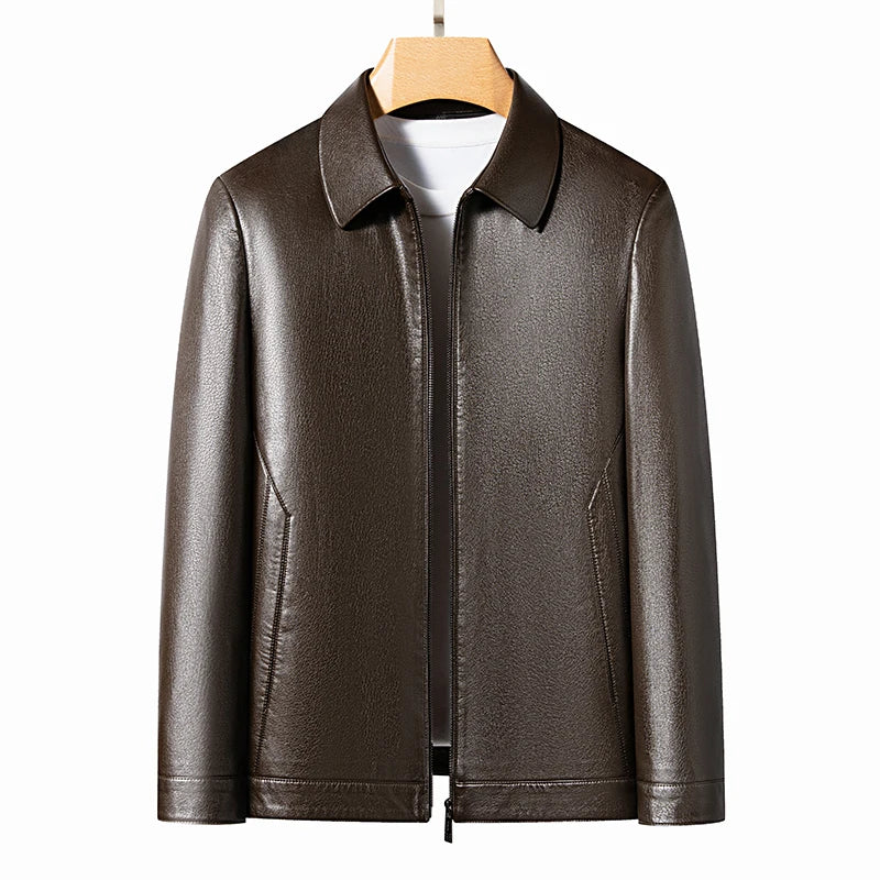 Veste en cuir pour homme au véritable Schafleder – Veste d'extérieur coupe slim avec revers, classique Kragen, noir