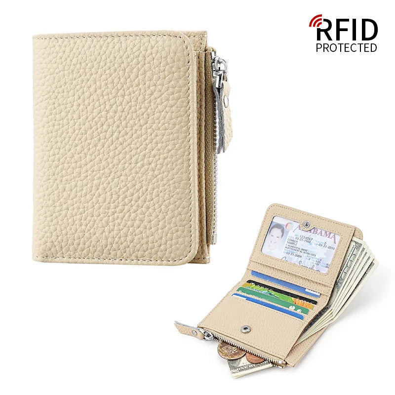 Genuine Leather Damen RFID Geldbörse – Kleine Bifold Kurzbörse mit Reißverschluss-Münzfach & Mehrfachkartenhalter