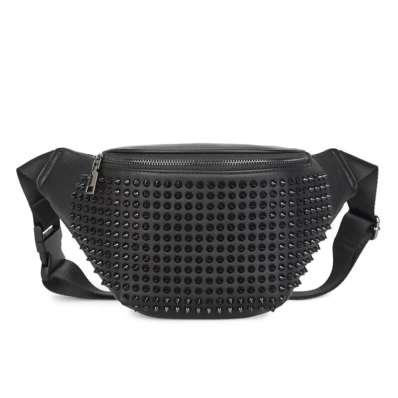 JIEROTYX Damen Gürteltasche – Vintage PU-Leder Fanny Pack mit Nieten, Hüft- & Chest Bag im Gothic Style