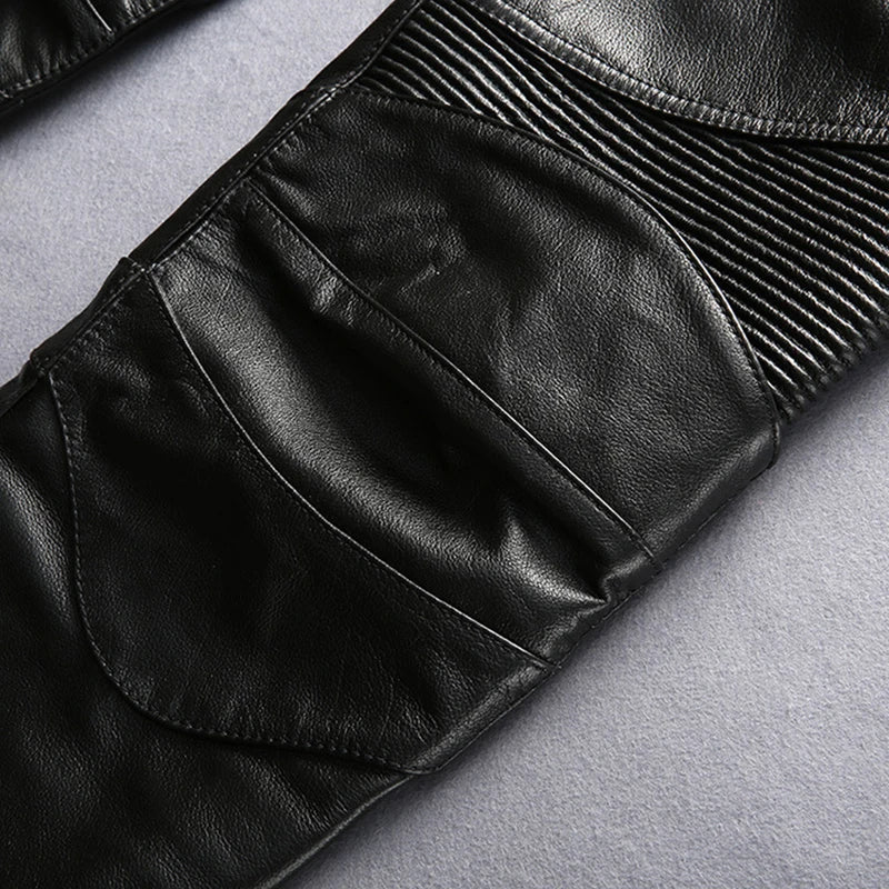 Herren Motorrad-Lederhose aus echtem Rindsleder – Extra Dicke Herbst- &amp; Winterhose mit Schutzfunktion, Reißverschluss &amp; Taschen